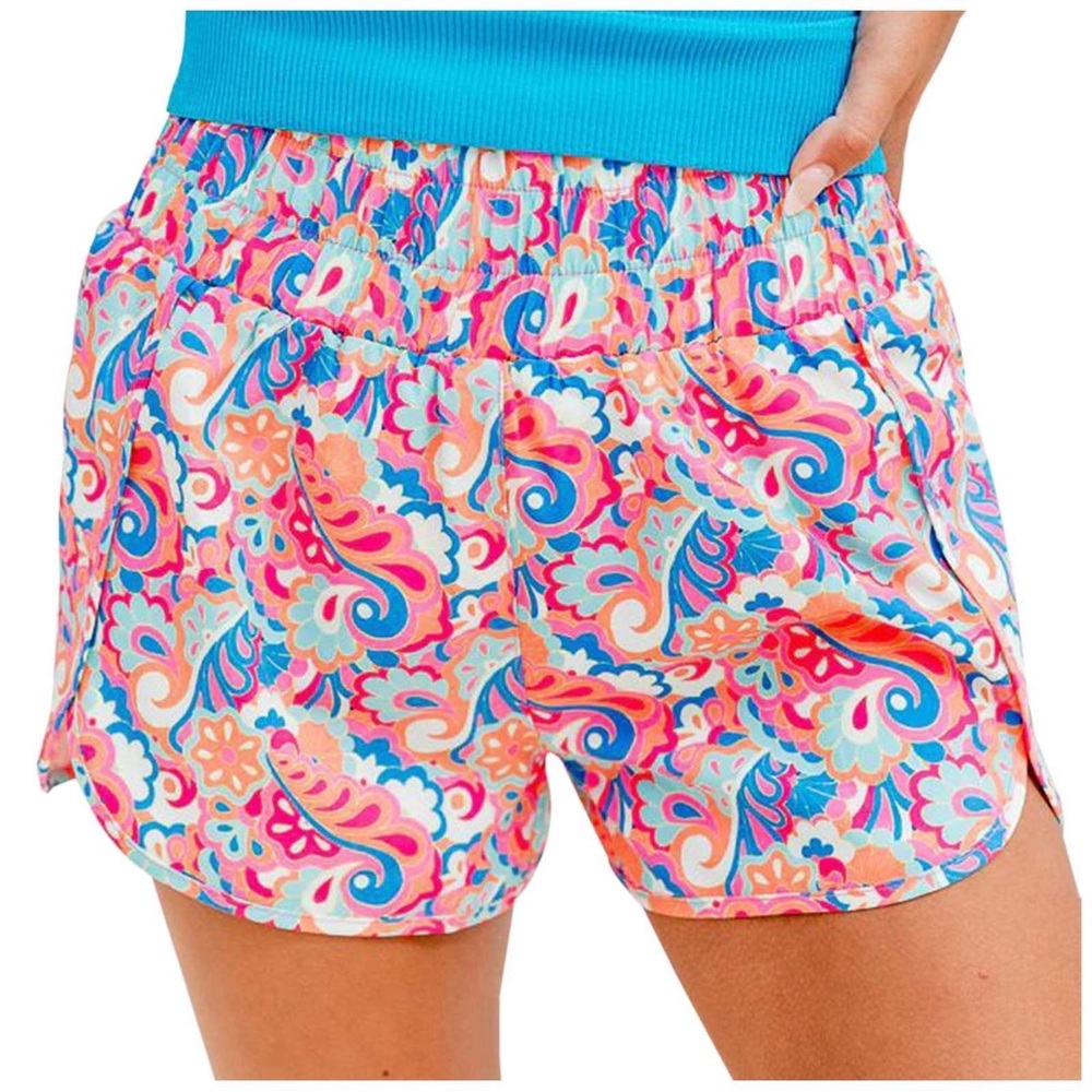 Colorful Paisley Print high waist athletic Shorts